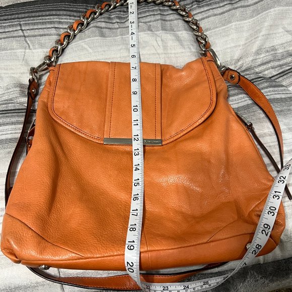 B Makowsky Boho Orange Leather Shoulder Bag  with Chain detail - Picture 2 of 4